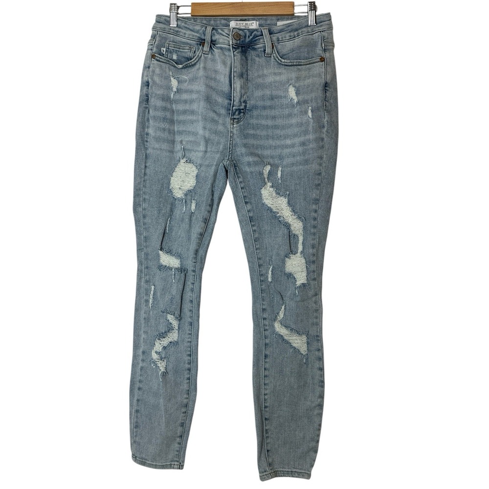 Judy Blue Jeans Womens Skinny Fit Size 13/31 Blue Raw Hem Stretch Distressed